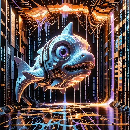 detailed, realistic, 8k uhd, high quality, source anime, illustration, masterpiece, shark, under water,  codeandigital,  , , science fiction, matrix background, dynamic angle, cinematic light   <lora:Code__Digital_World_Morph_PONY_XL_by_UOC:1.2> <lora:spo_sdxl_10ep_4k-data_lora_webui> <lora:dmd2_sdxl_4step_lora_fp16>