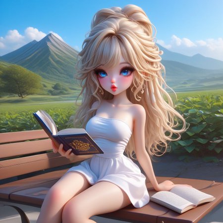 1girl, sitting on bench, reading a book, sundress, mountains
Expressiveh, BingBabexxx
