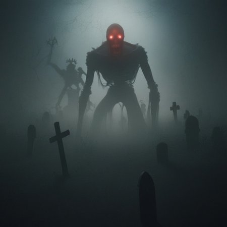 source_anime, source_game, score_9, score_7_up, (CR33P1NGF0G, fog), Scream_(movie), (ghostface), fog, dark, night, haze, 1man, skeletal, long jaw, sharp teeth, ooze, slime, scenery, cemetary, open grave, dirt, headstones, monolith, graveyard, tomgbstone, monster, red eyes, glowing, detailed, the_witcher_3 , detailed background, (halloween), jack_o'lantern