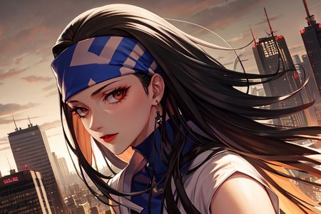 highly insanely detailed, masterpiece, top quality, best quality, highres, 4k, 8k, RAW photo, (very aesthetic, beautiful and aesthetic),  
beth_\(megami_tensei\),bethsmtii,shin megami tensei ii,long hair,black hair,straight hair,sleek black,jewelry,cross,headband,red_lipstick,Tokyo_Millennium,post-apocalyptic_city,dystopian_world,Great_Cataclysm,World_ending_event,apocalyptic_disaster,city_rebirt, 
<lora:zs_Beth:0.6>, 
(1girl:1.3), 1other, 
vibrant red background,âââ