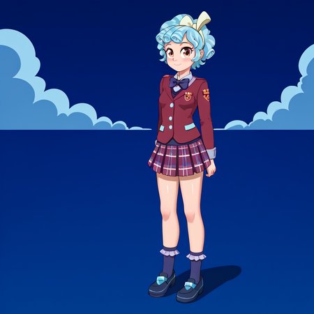 detailed background, outdoors,  <lora:EUF-Dreamer_style:1> euf-dreamer style, Cozy Glow, full body, human, 'no tail', 1girl, solo, female child, Crystal prep skirt uniform,