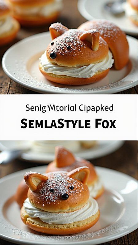 A photo of a SemlaStyle Fox made entirely out of semla which made out of wheat material with whipped cream and with powdered sugar on top. Food craft.<lora:SemlaStyleFlux:1>