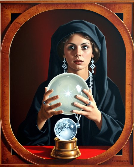 Witch with crystal ball, dark, esoteric, surrealistic, doviliotarot      <lora:DovilioTarot_SDXL:1.0>
