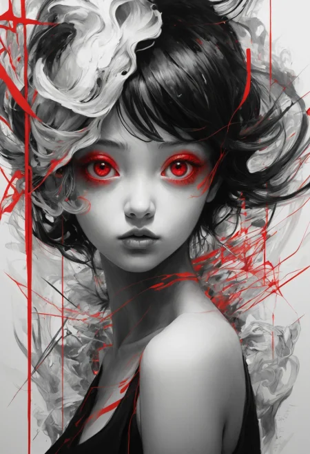 gaze, illustration, black white and red