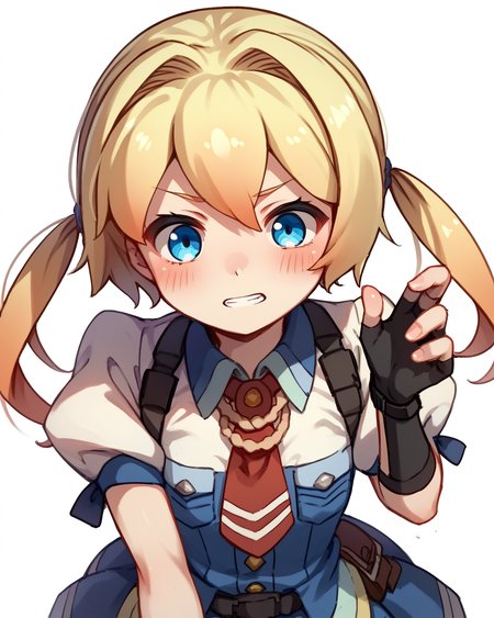 score_9, score_8_up, score_7_up, score_6_up, score_5_up, score_4_up, BREAK source_anime,<lora:add-detail-xl:1>,<lora:Expressive_H:1>,
 <lora:Frederica Irving_PONY:1>,frederica irving, 1girl, solo, blonde hair, blue eyes, twintails, fingerless gloves, necktie, short sleeves, puffy sleeves, shirt,dress