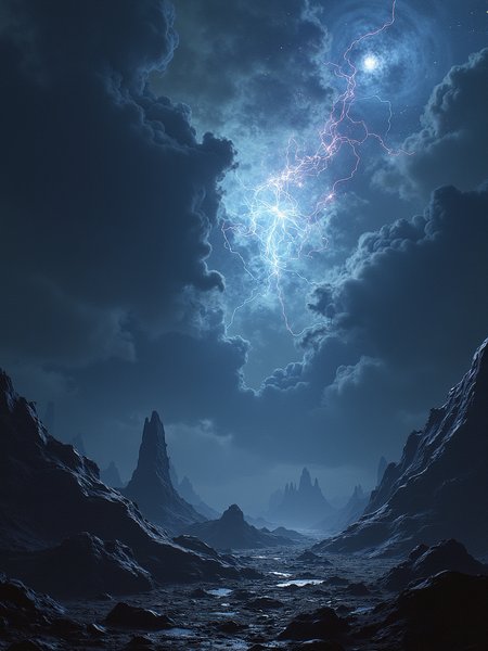 In a mysterious dark matter field, dark matter condenses into various strange shapes here, some like huge creatures, some like mysterious symbols. Occasionally, a mysterious dark energy pulse flashes by, triggering violent fluctuations of the surrounding dark matter.