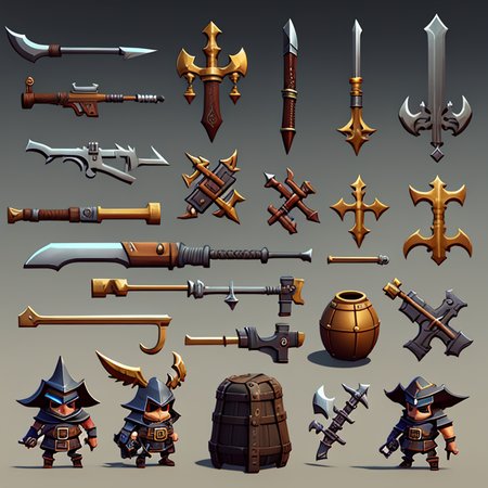<lora:2dsprite:0.6> 2dsprite character weapons