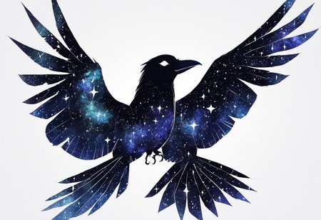 (anime), white background, crow, galaxy, (masterpiece), score_9
