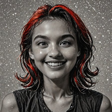 Realistic, cinematic shot, selective color, monochrome background, 4k, Gadget,(fighting aliens), 18yo, blaster, alien planet, Gadget, smile, perfect face, easynegative, ALRGFC, alluring face, Stable_Yogis_PDXL_Positives