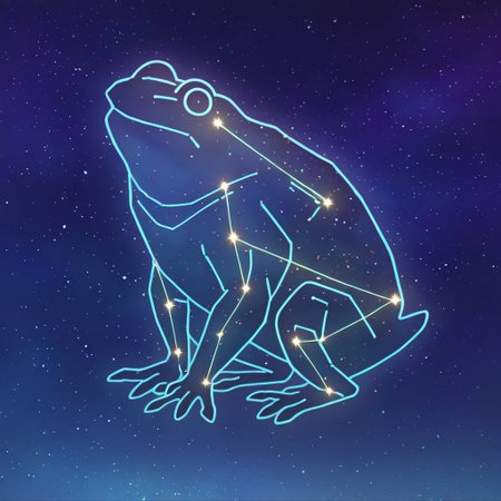 masterpiece, best quality, newest, absurdres, highres, anime, anime style, LSCV1.0, constellation, star (sky), starry sky, night sky, night, starry sky, no humans, animal, animal focus, frog,