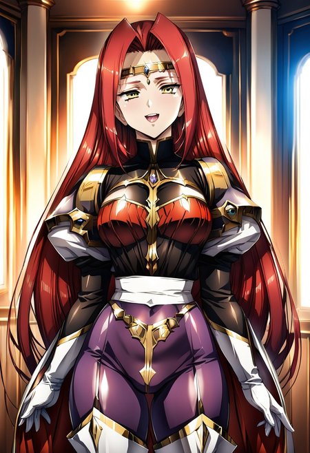 (best quality) , (highly detailed) , (best quality) , (highly detailed) ,((masterpiece)), ((best quality)), (ultra-detailed), ((extremely detailed)), (high resolution), 4K, (8K), best quality, (beautiful), (dynamic lighting), (super detailed skin), sharp focus, 1girl
<lora:fana_v1:1>,fana,circlet,red hair,yellow eyes, smiling, long hair
<lora:Fixhands_anime_bdsqlsz_V1:1>,
BREAK
palace, curtains, light particles, dim lighting, tiara, see-through sleeves,blue harem pants, jewelry, crop top, midriff, strapless, baggy pants, smile, half closed eyes,smug, open mouth, see-through silhouette,  <lora:Jasmine DG PonyXL-000003:1> (((lustrous skin:1.5,bright skin: 1.5,skin,shiny skin,very shiny skin,shiny body,plastic glitter skin,exaggerated shiny skin,illuminated skin))),(detailed body,(detailed face)), Face Focus, Upper Body