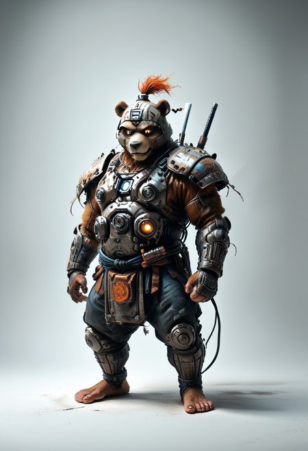 masterpiece, best quality, newest,
 eyecatching composition, dynamic pose, dynamic angles, detailed background of bamboo forest, Asian conical hat
A Shadow faster than the light
Like cosmic fire his presence is
Shining in the night
Born from high technology
Too fast for human eyes to see
A soldier made of cyber steel
Create to kill the enemy
By neutreon power he is ready to strike
Can you feel the fire
See the anger in his burning eyes
He's the Super Sonic Samurai
By jetpack power he's ready to fly
He's the Super Sonic Samurai
Laser Katana high up to the sky
For the Super! Sonic Samurai!
barefoot plantigrade furry male, panda bear, chubby