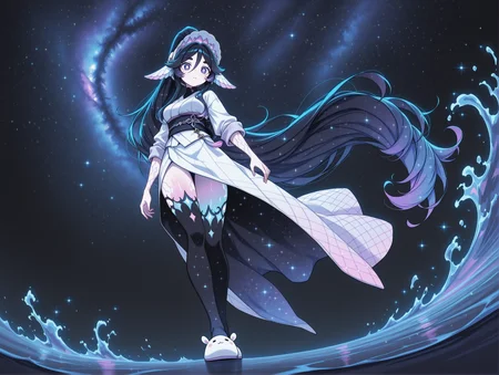 masterpiece,best quality,amazing quality, (solo:1.2), 
harsh shadows, chirouso, dark, light,,     iridescent,   wind, fluttering hair, fluttering clothes, colorful,  
1girl, high ponytail,   starry hair,  cross-shaped pupils,   medium breasts, slippers, decorated knee high socks, absurdly long hair, scaled ears, sleeves rolled up,  dyed eyebrows,     triumphant expression, glowing skin,, 
   from below, dynamic angle,   (dynamic pose:1.2),
clothing pattern, line print,  bonnet,            
   kimono,   japanese clothes, extravagant clothes,
abstract, surreal,   water,   
<lora:detailed_hands-000002:1> <lora:add-detail-xl:2> <lora:DetailerILv2:2> Jeddtl02 <lora:feet_anime_il_v3:1> <lora:naruhodo:0.8> nrhd2 <lora:NijijourneyNoob_byKonan:0.6> <lora:Wonderkind_V2:0.3> <lora:glowneon_xl_v1:0.3> glowneon, glowing, <lora:cvle01_v2_32_ILLU01:0.3> cvle01 <lora:WhiskyStyleV2:0.3>
