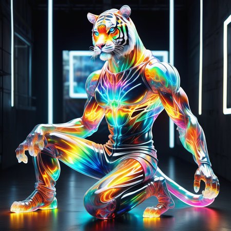 hyper detailed masterpiece, dynamic, awesome quality,DonMSp3ctr4lXL, constricting upper body clothing, crew neck, carbon-fiber textile, tiger stripes,  spaghetti straps, floor-length, natural waist, back pockets,,enzyme wash,,asymmetric hem,,slit details,,cross-back, skin-tight lower body clothing, luminescent neon thread,  fiberglass, regular fit, high waist, ice wash,,ruffle details,,statement necklace,,illusion back <lora:DonMSp3ctr4lXL:1>