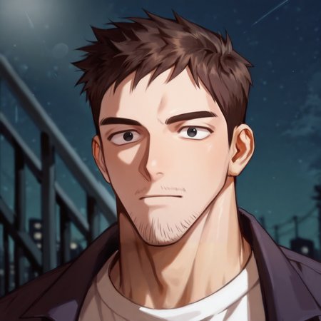 <lora:Park_Dukgoo__Regressor_Instructor_Manual-000006:.75>, dukgoopark, 1boy, muscle body, stubble, black eyes, short hair
upper body, face focus, looking at the viewer, 
(very short hair, beard, bara, mature, facial hair, stubble, beard, full beard, sideburn, beard, a lot of beard, ), facial hair,male focus, muscular male, muscular male, bara, mature,  bara, mature, aixiwuganda_(20222192), very awa, masterpiece, best quality, absurdres, newest, perfect quality, detailed background, intricate details,
<lora:slider_Body Type_alpha1.0_rank4_noxattn_last:3><lora:style_Anime Summer Days 2 Style SDXL_LoRA_Pony Diffusion V6 XL:.6><lora:slider_cfg_scale_boost:.7><lora:face_Artist6p-10:.55>, Artist6p, Artist04p,<lora:slider_il_brightness_slider_d1:-1><lora:slider_il_contrast_slider_d1:-1><lora:slider_DarkSlider1.2_alpha1.0_rank16_full_300steps:-.6>