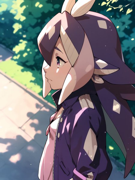<lora:happy_tentacle-paisci-v0.1-000028:0.9>, ht_paisci, jacket, outdoors , 1girl, solo, , half-closed eyes , (excited :1), , looking up , standing , from side , score_9, score_8_up, score_7_up, score_6_up, score_5_up, score_4_up