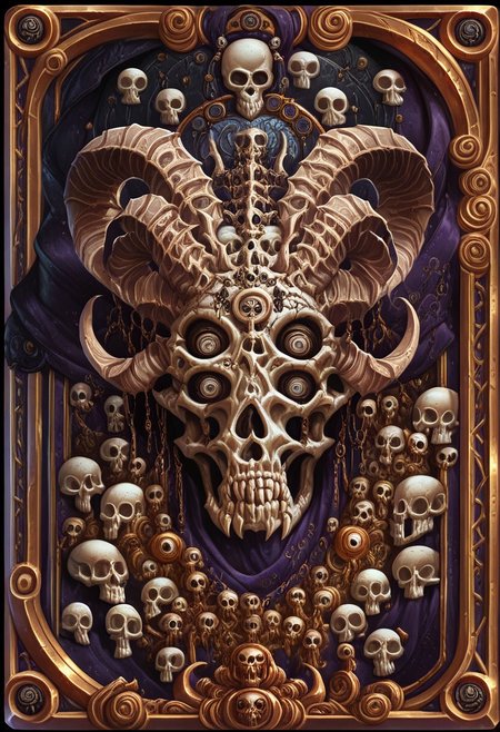 Card, Tarot, graphic border, Illustrative, Dark, angelic, porcelain, skull, detailed, spiralled horns, ritualistic, intricate white background, geometric shapes, many eyes,
score_9, score_8_up, score_7_up,