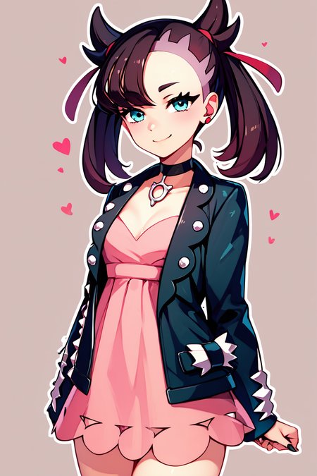 score_9, score_8_up, score_8, medium breasts, (curvy), cute, eyelashes,       BREAK, , Marnie_(Pokemon), aqua eyes, black choker, red ribbon, pink dress, jewelry, black jacket, open clothes, long sleeves, <lora:Marnie_PDXL_ShadowxArt:0.8>, , BREAK, smile, looking at viewer,  abstract background, white outline, cowboy shot, embedding:zPDXL, Expressiveh, <lora:CatalystStylePDXL:0.6>,  <lora:SDXLFaeTastic2400:0.5>,  <lora:Expressive_H-000001:0.4>,