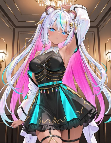 masterpiece, perfect quality, best quality, absolutely eye-catching, absurdres, highres, newest, indoors,  <lora:cookieswirlcillustriousXL:1>, 1girl, cookieswirlc, skirt, cowboy shot, dynamic pose,