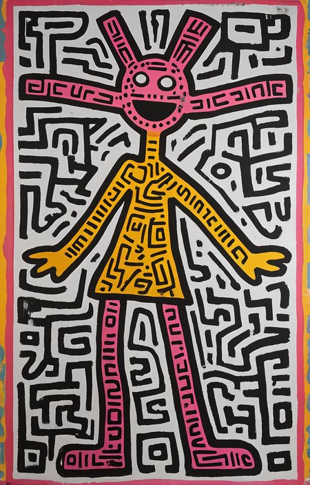 masterpiece,best quality,<lora:tbh164-sdxl:0.9>,illustration,style of Keith Haring, tech genius teenage girl