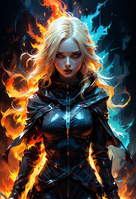 Dark Fantasy Art Art Deco masterpiece, Rogue assassin girl, wearing a hood, blonde hair, shrouded in shadows, holding a flaming dagger in each hand, vibrant glowing abyssal colors, entirely in frame, FULL BODY, radiating electrical energy, shoulder length messy hair, Full body, Beautiful anime waifu style girl, hyperdetailed painting, luminism, art by Carne Griffiths and Wadim Kashin concept art, 8k resolution, fractal isometrics details bioluminescence , 3d render, octane render, intricately detailed , cinematic, trending on art station Isometric Centered hyper realistic cover photo awesome full color, hand drawn , gritty, realistic, intricate, hit definition , cinematic, Rough sketch, bold lines, on paper, vibrant, epic, ultra high quality model <lora:xl_more_art-full_v1:1>, Art Deco, often for geometric shapes, luxury, or 1920s elegance., Dark Fantasy, often for horror, gothic themes, or grim landscapes.