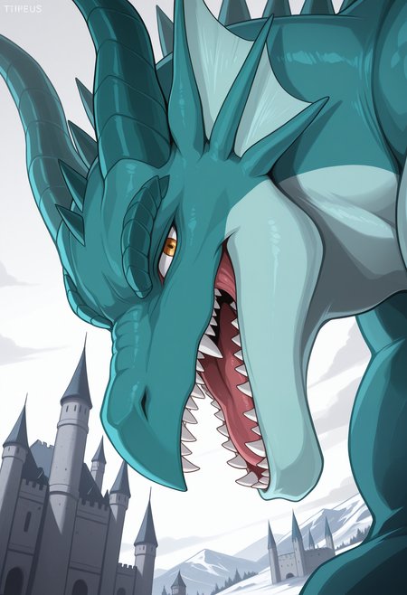 masterpiece,best quality,amazing quality, 1boy, solo, t1m43us, dragon, bara, muscular male, open mouth, looking at viewer, close up, side angle, castle,
