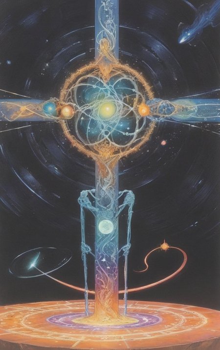 artwork <lora:Moebius:1>, Realms of thought intertwine, creating lattices of shared consciousness across the cosmos.