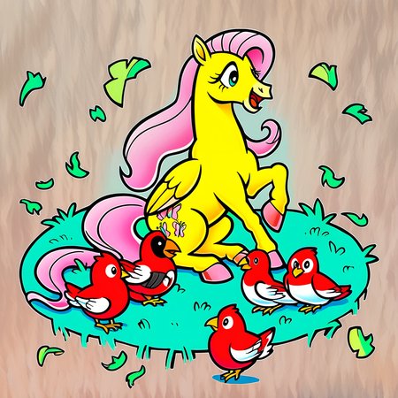 score_9, score_8_up, score_7_up, score_6_up, score_5_up, score_4_up, BREAK
Fluttershy Horse, hoers, full body, official nintendo artwork, yellow body, pink mane, grassy field, blue sky, simple background, a cardinal /(bird/) sitting (on her head:1.2), Pegasus, folded wings <lora:mario_universe-v6_pdxl:1.0>