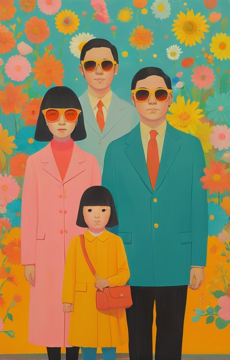 masterpiece,best quality,<lora:tbh289-sdxl:0.9>,illustration,style of Joan Cornella portrait of family