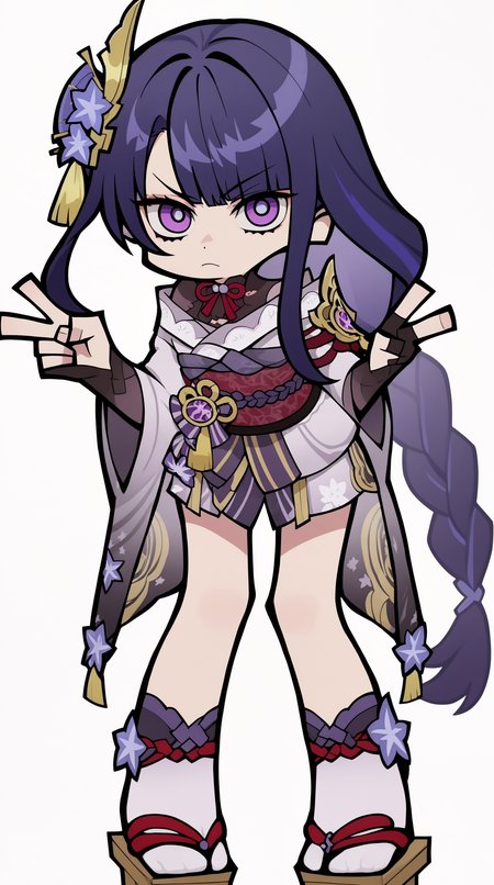 score_9, score_8_up, score_7_up,anime_source, source_anime, best background, detailed background, anime screencap,simple background, white background,    zzzemoji, v sign, 1girl, purple eyes, solo, japanese clothes, long hair, bent over, braid, purple hair, simple background, looking at viewer, white background, bangs, kimono, geta, hair ornament, obi, sash, single braid, blunt bangs, braided ponytail, sidelocks, mole under eye, mole, closed mouth, socks, leaning forward, v-shaped eyebrows  <lora:ZZZ_Emoji_style_PONY:1>