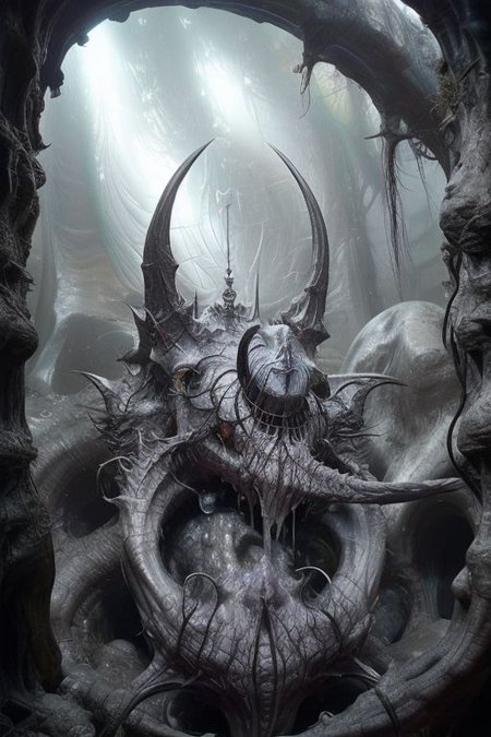a mystical abstract organism that create a medieval knight armor in a dark and strange cave,dark, horror, obscure, mystic, mystical, splatter, organic, realistic, real, hyper realism