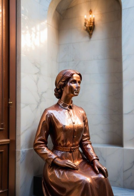 a copper statue portraying a woman, thinking, hopeless, depressing, enshrined in an alcove, marble church background
BREAK
CivChan
