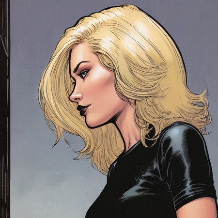 comic book art of  <lora:graphic novel style:1.2>
Shelly Webster blonde choppy hair a woman with blonde hair and a black shirt In graphic novel style, comic art, graphic novel illustration