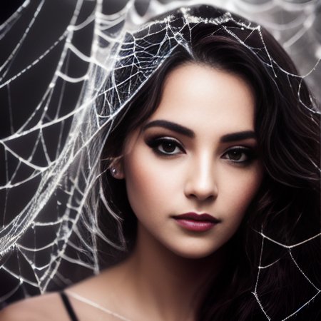 a close up portrait of beautiful woman, Cobwebber, 
intricate details, modelshoot style, dreamlikeart, dramatic lighting. 8k, highly detailed, trending artstation,