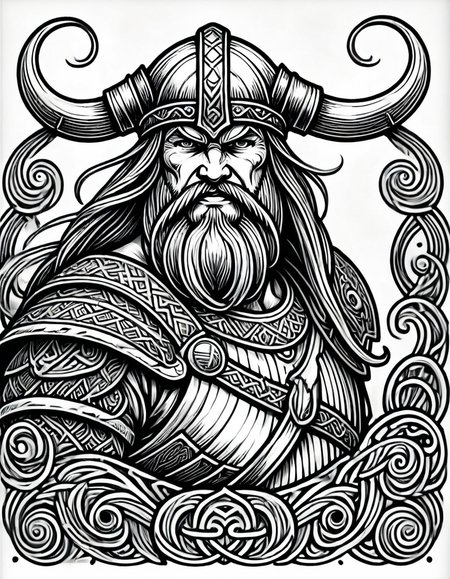 lineartlora, viking, lineart, monochrome, black and white