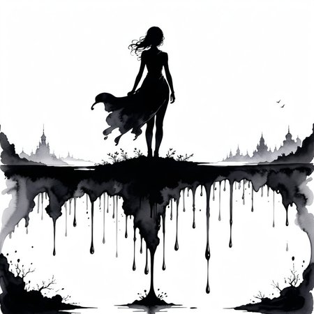 Ink Dripping Drawing of Silhouette of Eons on the Horizon of Eternity <lora:add-detail-xl:0.85>, ink drawing, ink splash, ink wash, dripping ink