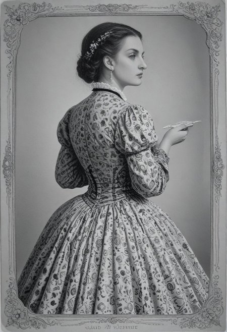 patterned back of a card, victorian_style, (llbreton, monochrome,greyscale)