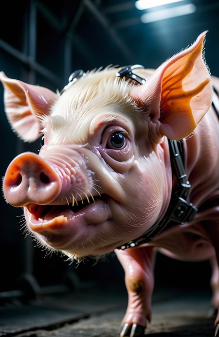 a pig, hyperrealistic close-up translucent gothic exoskeleton Plus Science
and high sharpness, Sony Alpha 7R IV, 50mm lens, f/2.8 , 1/50s , iso3200
close-up ,  <lora:sdxl_photorealistic_slider_v1:2>🥰
and Fantasy , Exaggeration , Surreal<lora:add-detail-xl:1> ✨