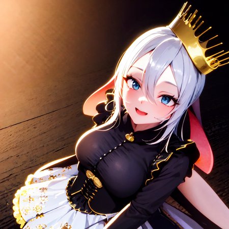 masterpiece, best quality, photorealistic, 3D, shiny_skin, shiny_hair, dynamic angle, beautiful detailed glow, HDR, Rembrandt lighting, colorful refraction, lens flare, bloom, film Reflection, chromatic aberration, light diffusion, public indecency, cowboy shot, deep meaning, physically-based rendering, bright, vibrant, intricate, 1girl,yamaguro nekuro,<lora:yamaguro nekuro:1.0>,  :d,crown