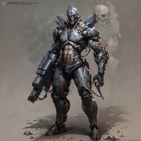 concept art , <lora:cyberdead:.75> robotic body  cyberdead, with gun , ,