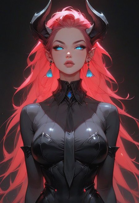 succubus ,score_9, score_8_up, score_7_up, rating_safe,girl,seductive, cool, perfect body,Tilt head,2.5d,ornament,narrow waist,big breasts,long red hair large breasts,arching back,serious, glowing blue yes,Vertical slit pupils,
HI-res,masterpiece,black suit with shirt and slack,handsome appearance ,black neckties,Tomgirl ,back view,back,
simple background ,black background
