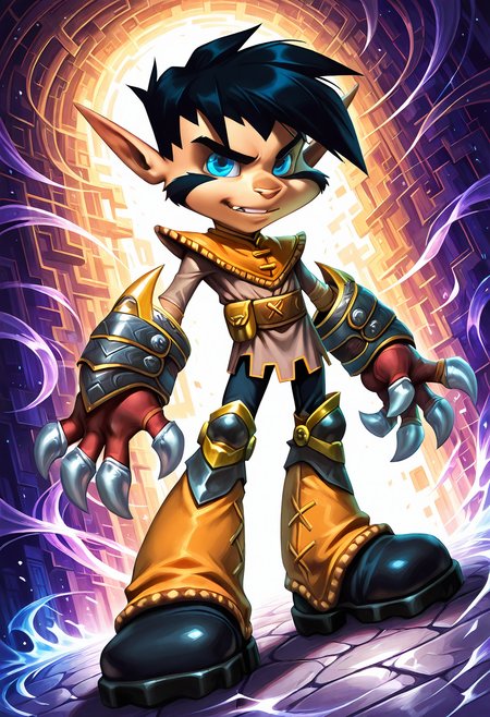 masterpiece, best quality, amazing quality, dynamic angle, dutch angle, abstract background, BREAK
solo, male, v3xx, black hair, pointed ears, blue eyes, claws, armor, BREAK
<lora:cfg_scale_boost:.5>  <lora:Vexx_-_Vexx_-_ILXL:1>