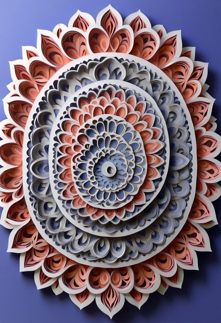 Mandala style,Coloring page , 3d mandala pattern, Paris theme , paper work art, shadows