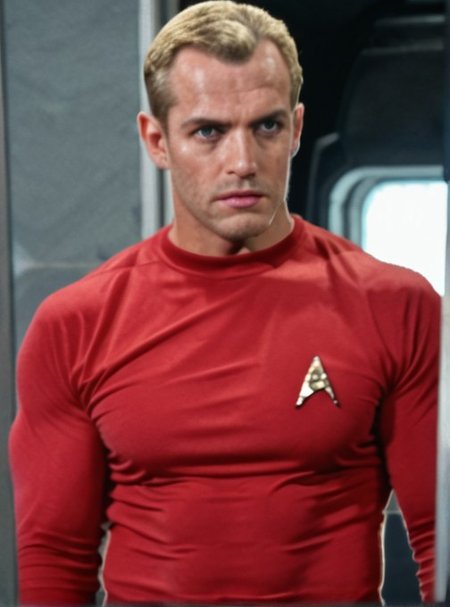 Handsome, masculine, blonde, star trek, red shirt, muscle,  tall, tight shirt,
