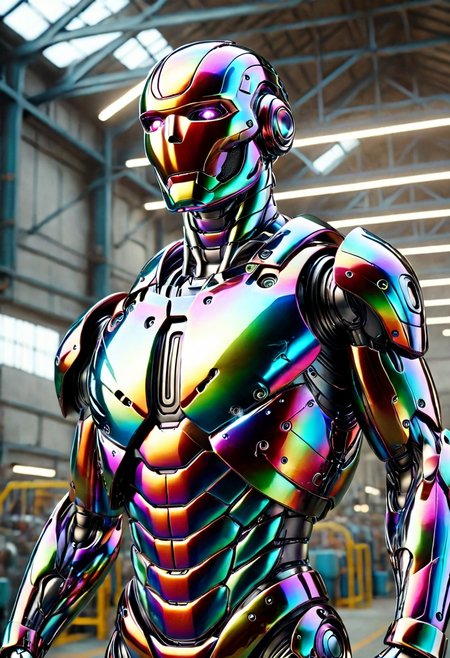 pamflpflp cyborg, factory background,photo realistic,highly detailed,masterpiece,high quality
