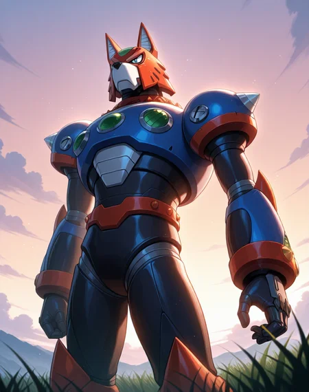 <lora:Reploid_(Mega_Man_X)_(Illustrious)_(AD):1.5> reploid, MMX, 
exterior, sky with clouds, grassy valley,
male focus, intense shadows, dynamic shadows, intricate details, attention to details, gradient coloring, bright vivid colors, robot, bent leg, glossy metal body, cowboy shot, fox reploid, 
BREAK very awe, masterpiece, best quality, amazing quality, very aesthetic, highres, absurdres,  
EZRealPONYXL, zPDXL, Smooth Quality, lazynsfw,