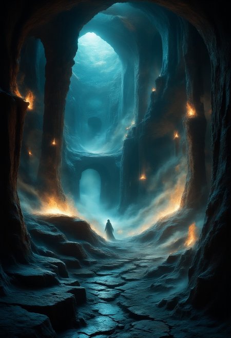 A vast and endless underworld, Sheol stretches beneath the earth like a forgotten chasm, its atmosphere thick with an eerie, otherworldly silence. The ground is cracked and lifeless, composed of blackened stone and ashen dust, while towering jagged pillars fade into an eternal twilight. The air is heavy with a ghostly mist, swirling around the countless shadowy figures—lost souls wandering aimlessly, their forms translucent and sorrowful, caught between existence and nothingness.
Dim, flickering lights, like dying embers, float aimlessly in the gloom, casting faint, shifting glows over the abyss. The walls of Sheol seem to stretch infinitely, carved with ancient, unreadable inscriptions, whispering the secrets of the dead. Deep within, shadowy doorways hint at even darker depths, places where the silence is broken only by the distant echoes of murmured laments.
A sense of vast isolation and eerie tranquility lingers, as if time itself has lost meaning. There is no fire, no torment—only the weight of eternal stillness and the quiet, solemn presence of those who have departed from the world above.
Ultra-detailed, cinematic lighting, dark fantasy, gothic realism, atmospheric and haunting, hyper-realistic textures, eerie and mystical composition, DarkAtmosCE style, aidmamj6.1