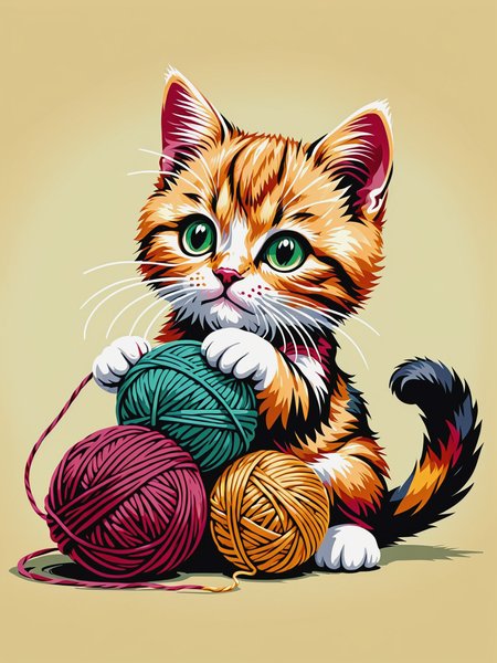mad-stncl, cat playing with a ball of yarn, flat color,  <lora:Stencil_Art_SDXL:0.8>, (masterpiece:1.2), best quality