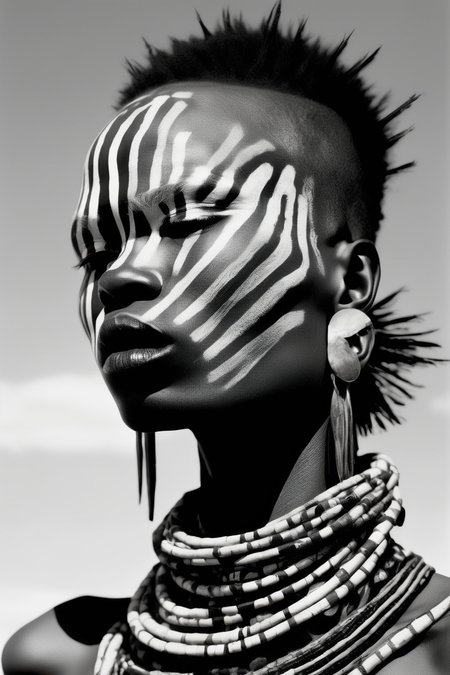 <lora:Zanele Muholi Style:1>Zanele Muholi Style - hasselblad photography Omo Valley punk Vogue editorial