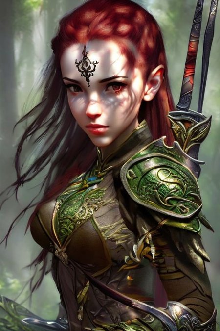 RAW photo, (masterpiece:1.3), subsurface scattering, heavy shadow, (high quality:1.4), (intricate, high detail:1.2), professional photography, HDR, High Dynamic Range, realistic, ultra realistic, photorealistic, high resolution, film photography, ambient lighting, atmospheric effects, <lora:detail_slider_v4:2>, OverallDetail, a female ranger, intricate leather armor, holding a sword in hand, in a sinister forest,  <lora:FantasyRanger:1>, FanRan, FanFo, <lora:FantasyForest-10:0.7>, <lora:zoom_slider_v1:-1>, dynamic pose, epiCPhoto